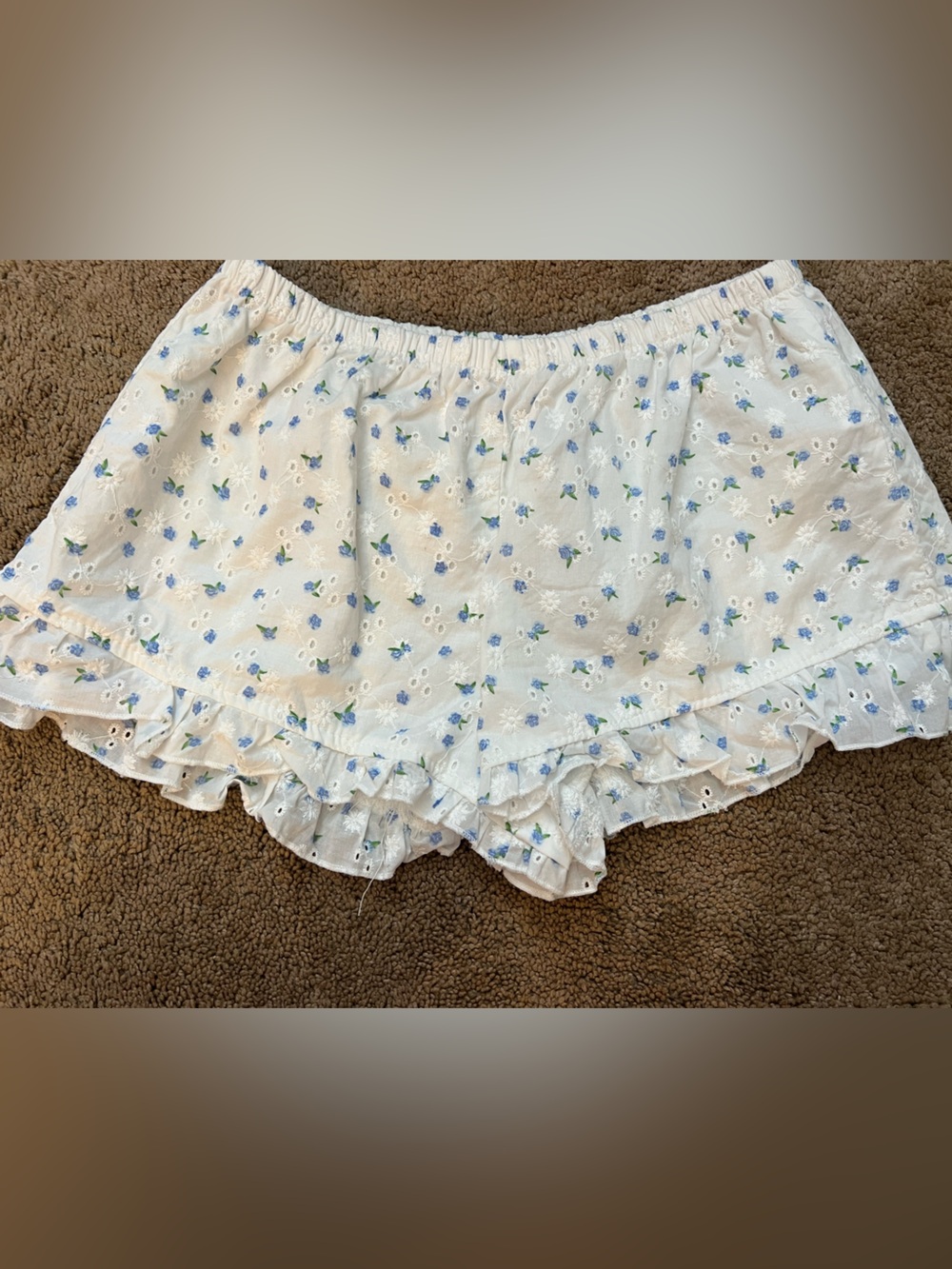 White Mini Shorts with Blue Floral Print